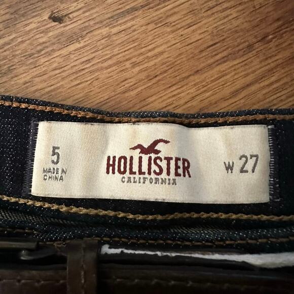 Hollister Y2K blue denim low rise roll up hem sexy shorts size 27 5 belted belt - Picture 3 of 7